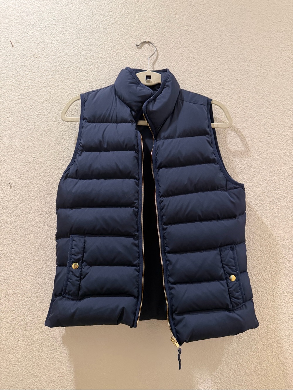 J.Crew Navy Quilted Puffer Vest Gold Hardware Size Small